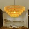 Boho Woven Chandelier Hanging Light Fixture Rattan Brass Pendant Light Wicker Wood Light Fixture Natural Wood 110-240V