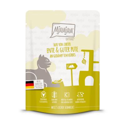 Sparpaket: 24x300g MjAMjAM Quetschie Ente & Pute Katzenfutter nass