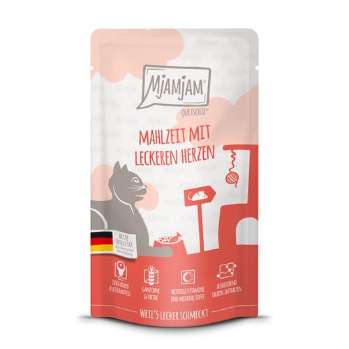 12x125g MjAMjAM Quetschie Herzen Katzenfutter nass