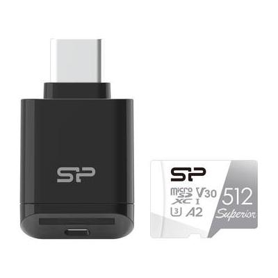 Silicon Power 512GB Superior UHS-I microSDXC Memory Card with SD Adapter and Card Reader SP512GBSTXDA2V20SP