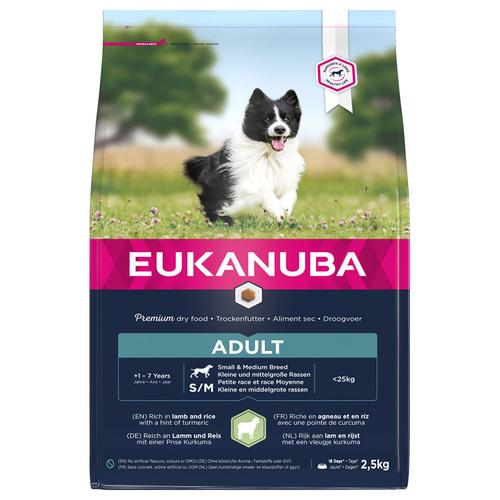 Sparpaket: 2x2,5kg Eukanuba Adult Small & Medium Breed Lamm & Reis Hundefutter trocken