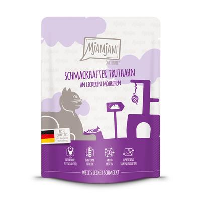 Sparpaket: 24x300g MjAMjAM Quetschie Truthahn Katzenfutter nass