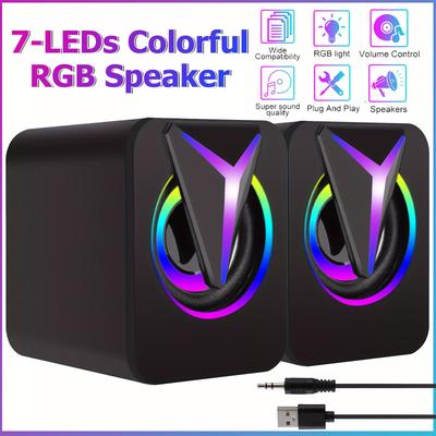 TEMU Computer Speaker Usb Powered - 2.0 Mini Portable Subwoofer With Rgb Lights Volume Control 3.5mm Aux-in Hifi Desk For Pcs Laptops Tablet Phone