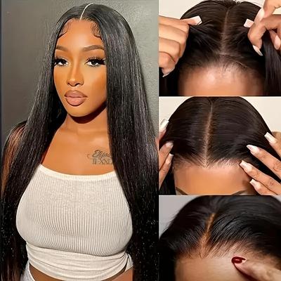 TEMU 5x5 Hd Lace Put On And Go Glueless Closure Wigs Human Hair Straight Human Hair Pre Cut 3 Seconds To Wear Glueless Wig Transparent Lace Front Wigs Human Hair Wig For Women Pre Bleached 250% Density