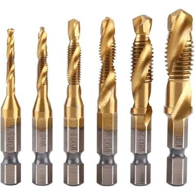 Beijiyi - 6-teiliges Gewindebohrer-Set, 1/4 Zoll Sechskantschaftschraube M3-M10, titanbeschichtete Image