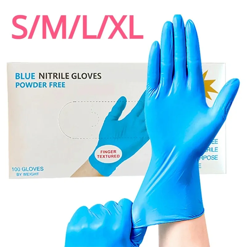 Gants jetables en Nitrile bleu, 100/50/20 pièces, gants de cuisine imperméables pour le nettoyage ménager, sans Latex, outils de nettoyage ménager