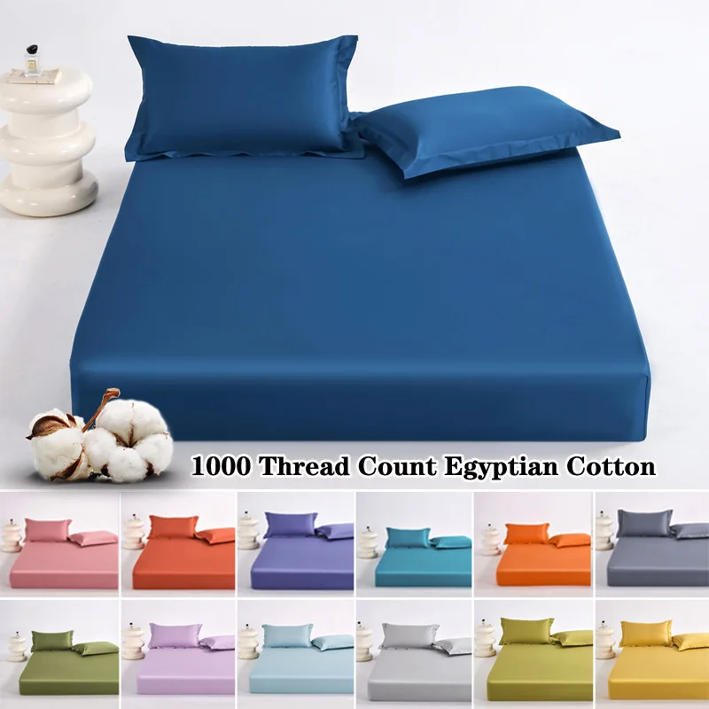 Draps de lit 100% coton égyptien, linge de lit pour la maison, drap-housse à 1000 fils avec bande élastique, housse de matelas solide, 140/160, 1 pièce