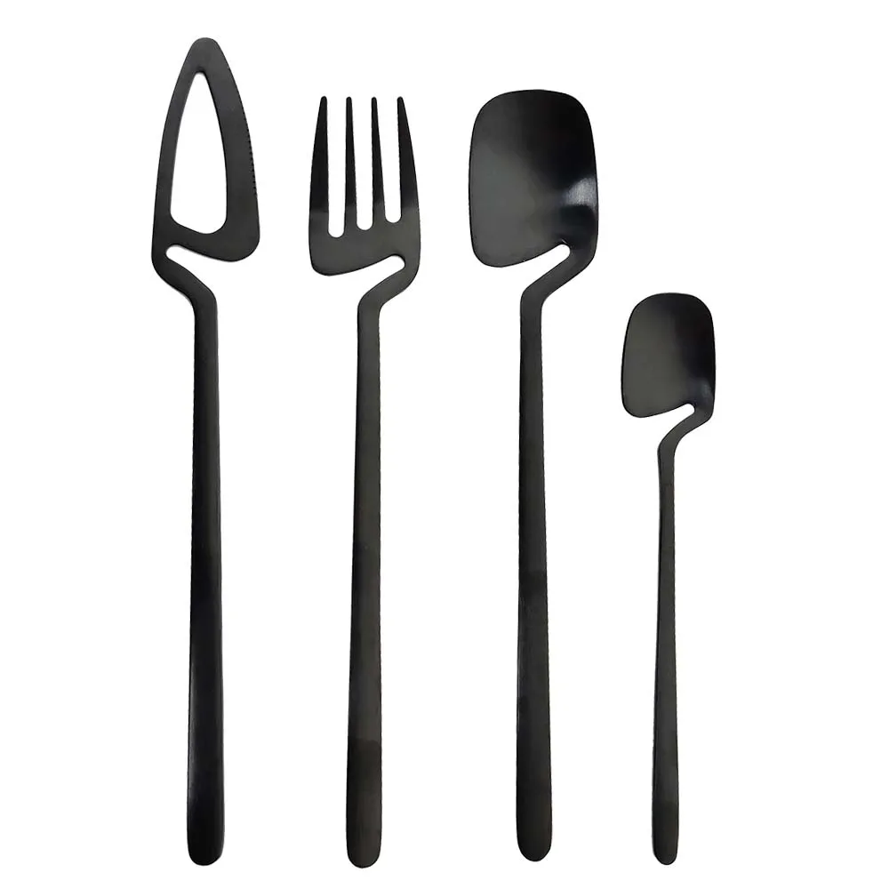 Couverts de cuisine, ensemble de vaisselle, cuillère fourchette couteau, outils de cuisine, crème glacée Desserts thé café, vaisselle de cuisine noire 1 à 4 pièces