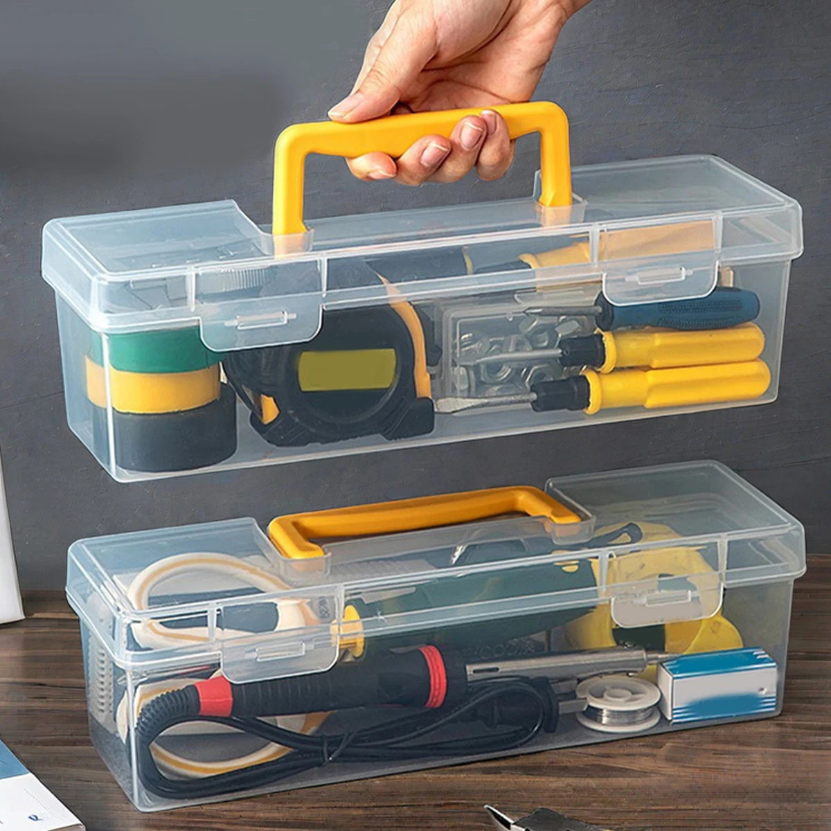 WORTHBUY Boîte à outils oller multifonctionnelle, boîte de rangement d'outils en plastique, outil portable, évaluation avec poignée, mallette à outils de grande capacité