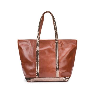 Leather Large Tote Bag with Sequin Trim