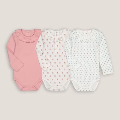 Pack of 3 Bodysuits in Organic Cotton with Ruffled Collar and Long Sleeves