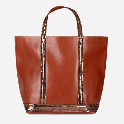 Medium Leather Tote Bag with Sequin Trim