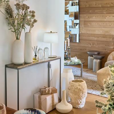 Mahaut Travertine Top and Metal Console