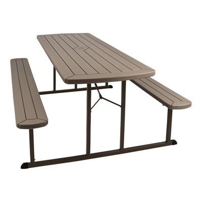 National Public Seating BMPT Series 6' Brown Folding Picnic Table with Brown Frame