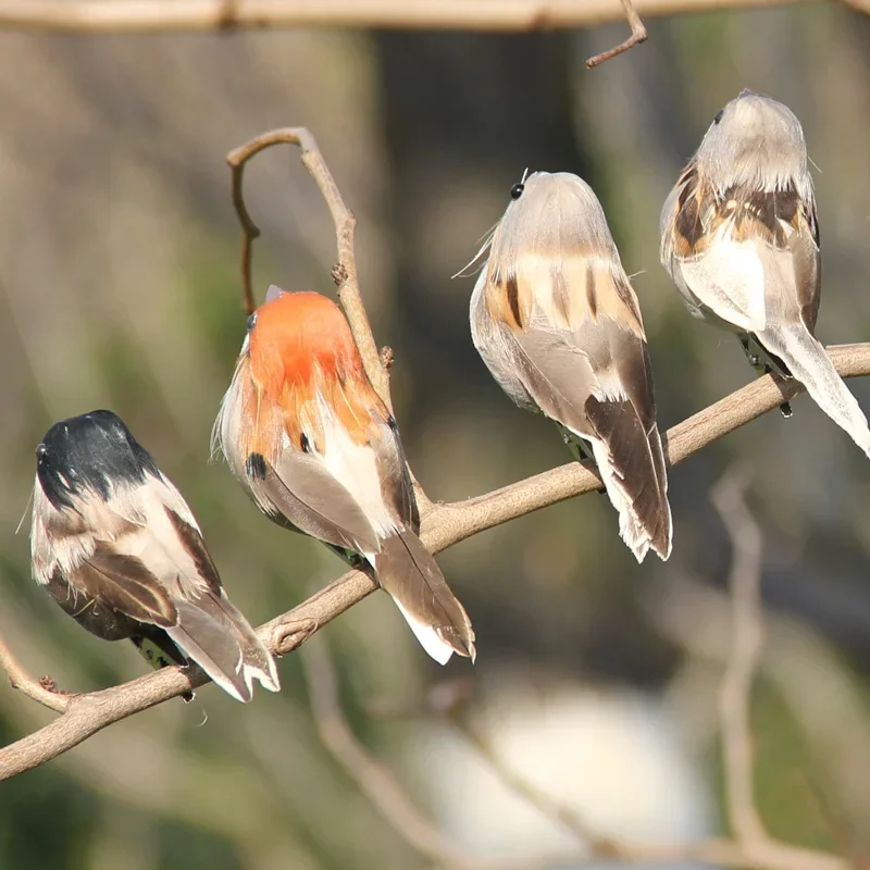 Simulation d'oiseau en mousse, 4 pièces, moineau réaliste, décoration de jardin, Robin, ornements de jardin extérieur pour la maison