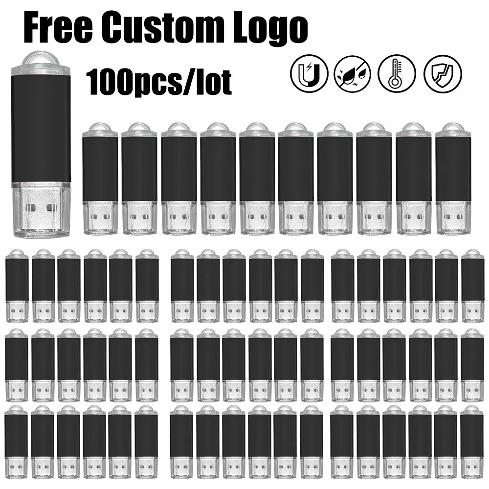 100 Pack clé USB Logo gratuit 128GB 64GB 32GB 16GB 8GB 4GB clé USB étanche clé USB 2.0 disque coloré clé USB