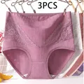 3 pièces coton femmes culottes dame grande taille sous-vêtements dentelle taille haute slips respirant couleur unie femme Lingerie
