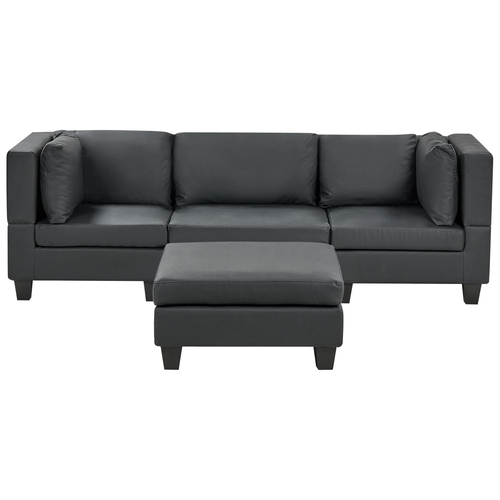 3-Sitzer Sofa Schwarz Kunstleder mit Ottomane Schwarzen Beinen Modulsofa Wohnzimmermöbel Modern Wohnzimmer Salon Wohnecke Sitzecke