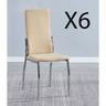 Pegane - Lot de 6 chaises de salle à manger en jarama coloris beige, pieds coloris chromé