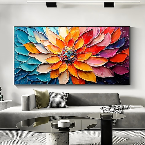handgemachtes original 3D Impasto buntes Blumen Ölgemälde auf Leinwand abstrakte Textur florale Wandkunst für Wohndekoration mit gespanntem Rahmen/ohne Innenrahmen Gemälde Image