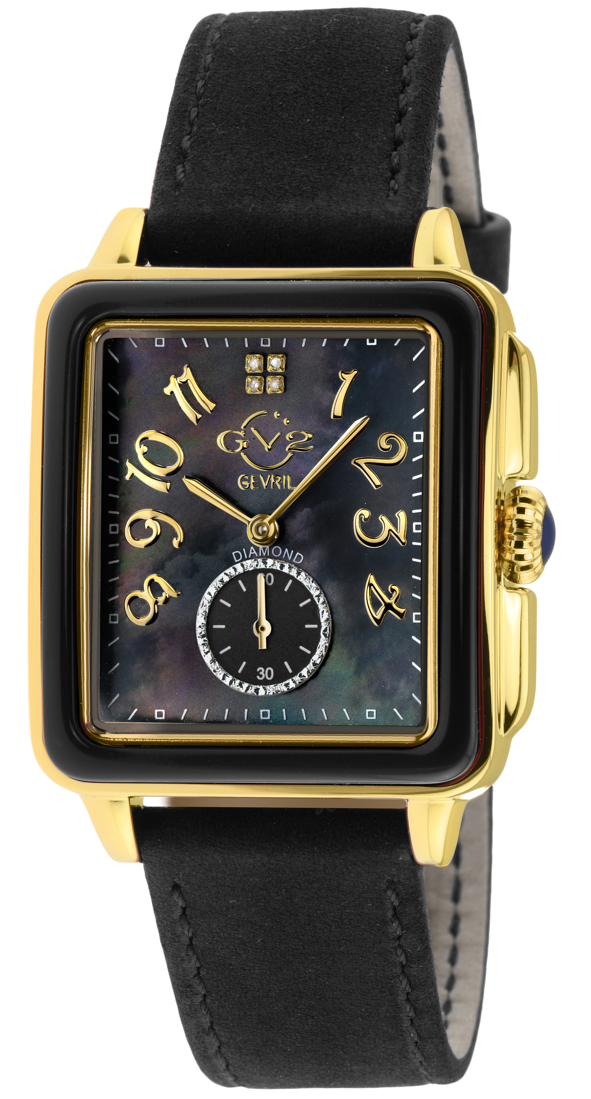 Gv2 Womens Bari Red Enamel 9263 Swiss Quartz Diamond Italian Black Suede Leather Watch - One Size | Gv2 Sale | Discount Designer Brands