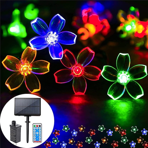 Blumen-Lichterkette Außen Dekorationen Solar und Stecker 10M bis 50M doppelte Verwendung Lichterkette Außen wasserdicht Kirschblüten-Lichterkette Blumen-Lichterkette Außen Party Feiertag Image