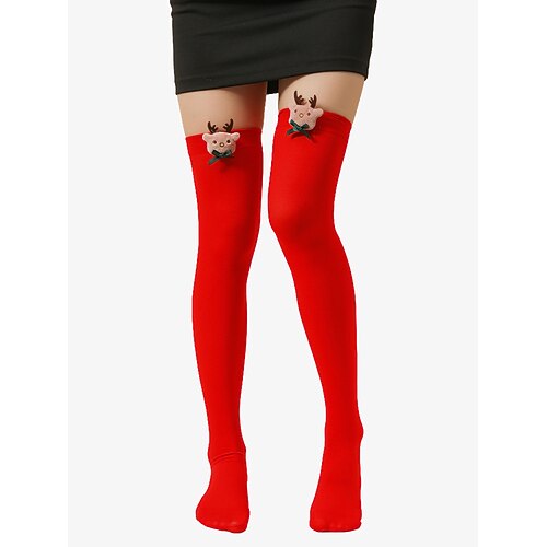 Weihnachtliche Kniestrümpfe mit Schleife und Bommel-Dekor – festliche Streifen und Uni-Farben für Damen und Mädchen