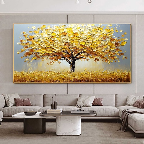 handgemachtes original goldenes Ölgemälde Lebensbaum auf Leinwand abstrakte Textur florale Wandkunst für Wohndekoration mit gespanntem Rahmen/ohne Innenrahmen Gemälde Image
