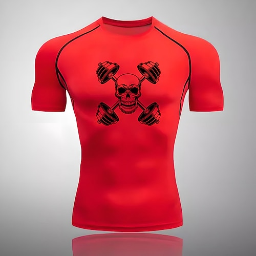 Herren Kompressionsshirt Sportshirt Fitnessshirt Trainingsshirt Kurzarm T-Shirt Lässig Athleisure Sommer Schädel Schnelltrocknend Weich Atmungsaktiv Fitnesstraining Gehen Joggen Sportbekleidung Image