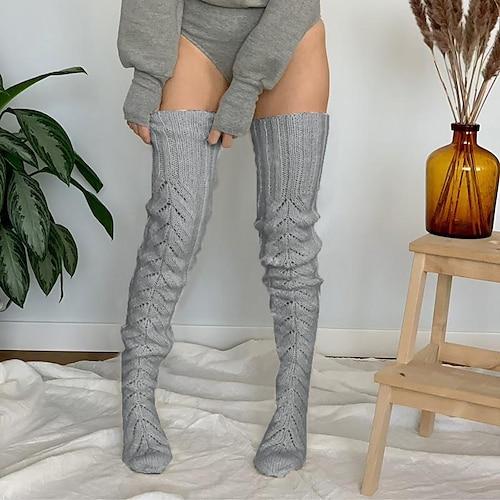 Damen Strümpfe Oberschenkelhohe Crimpsocken Winter Strumpfhose warm halten Hochelastisch Loch Winter Schwarz Rosa Grau Einheitsgröße