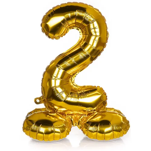 Ballon chiffre ""2"", tenant debout, doré