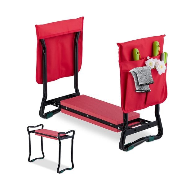 relaxdays Kniebank für Gartenarbeit 65 cm rot rot, 65x51x32 cm