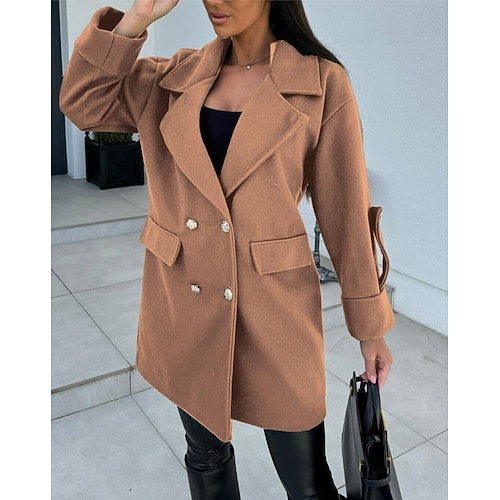 Per donna Cappotto Trench Strada Da tutti i giorni Da mare Autunno Inverno Lungo Cappotto Morbido Tenere al caldo Moda Informale Giacca Manica lunga Tinta unica Con tasche Nero Bianco Verde militare