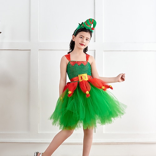 Elfo Abiti Tutu Costumi da Babbo Natale Ragazze Natale Bambini Natale Capodanno Vigilia di Natale Natale Feste Vigilia di Capodanno Vestito Copricapo Calzini