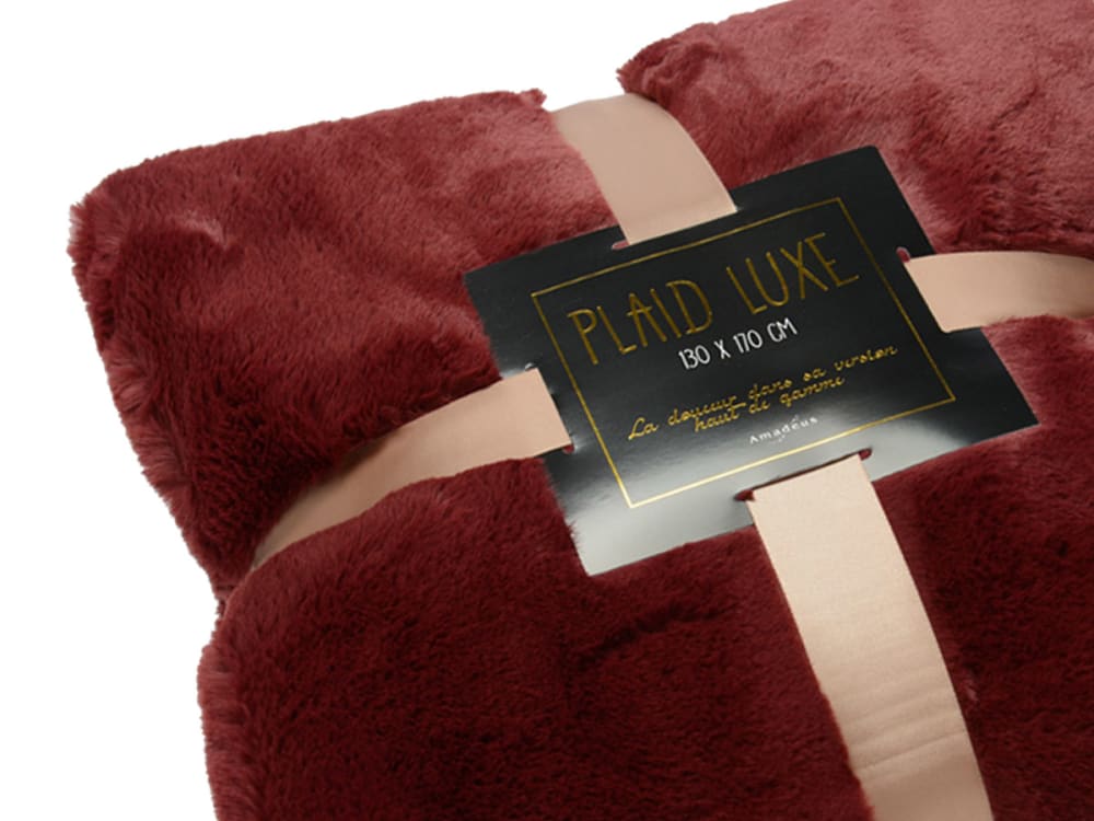 Plaid luxe 130x170 bordeaux rouge en polyester