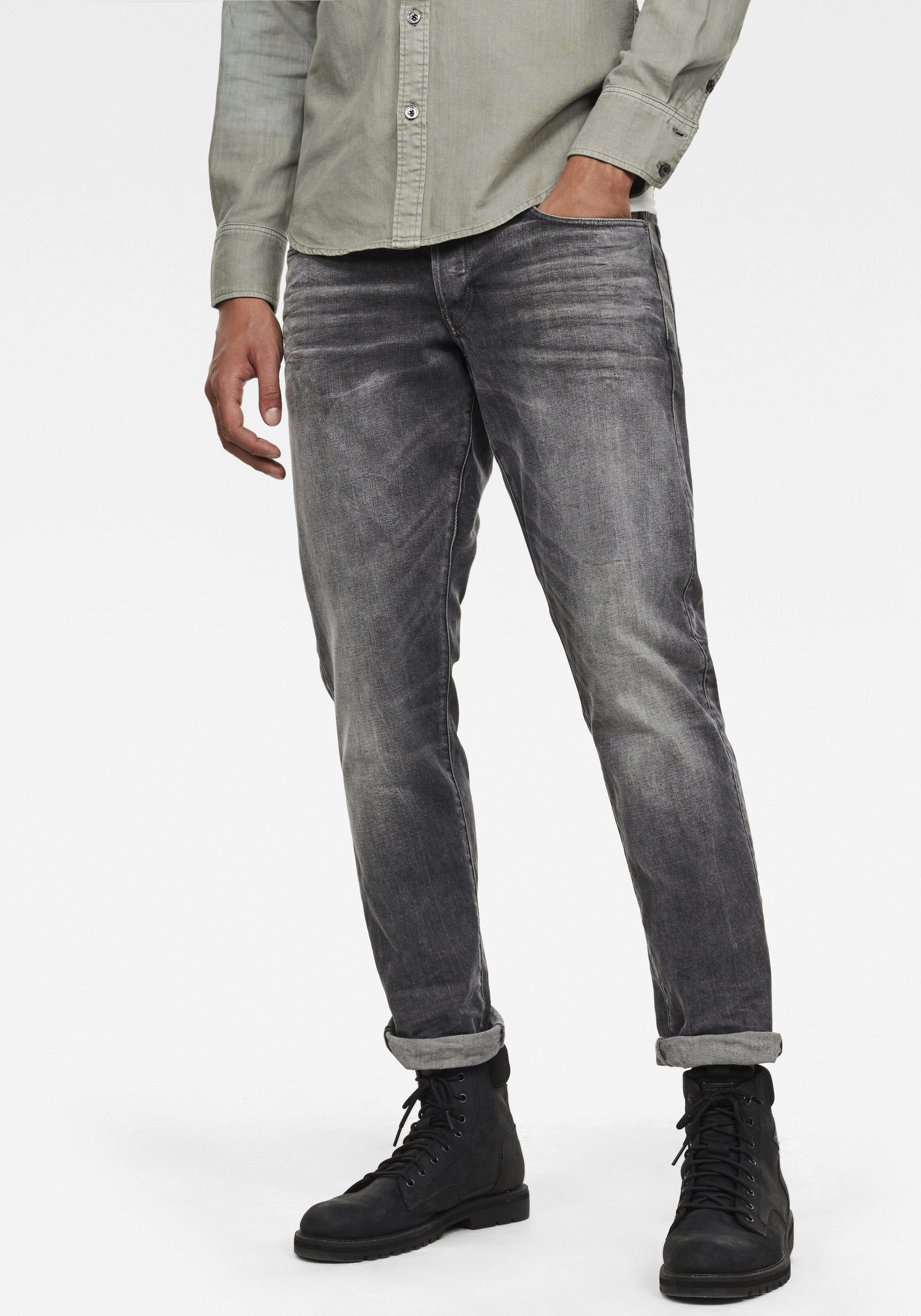 Regular-fit-Jeans G-STAR "3301 Straight Tapered", Herren, Gr. 36, Länge 32, grau (grau, used), Denim/Jeans, Obermaterial: 99% Baumwolle, 1% Elasthan, normal normal, Jeans