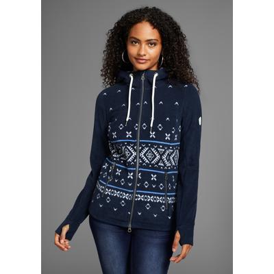 Fleecejacke KANGAROOS, Damen, Gr. 48/50, blau (marine), Fleece, Obermaterial: 100% Polyester, Norwegermuster, unifarben mit Farbeinsatz, bedruckt, gemustert, ethno, casual, bequem hüftbedeckend, Rundhals, Langarm angesetztes Bündchen mit... Image