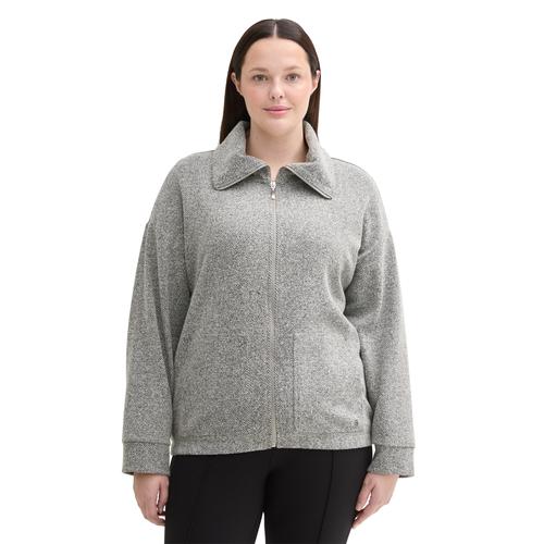 Sweatjacke TOM TAILOR PLUS Gr. 48, grau (grey heringbone boucle) Damen Sweatjacken mit Fischgrätenmuster