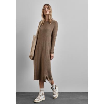 Strickkleid STREET ONE, Damen, Gr. 42, EURO-Größen, braun (rich mocha meliert), Stoff, 50% Nylon, 27% Polyacryl, 18% Baumwolle, 5% Elasthan, unifarben, casual, gerade kniebedeckend, Rundhals, Langarm Bündchen, Kleider, soft und trageangenehm Image