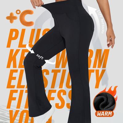 TEMU New Autumn And Winter High-waisted Flared Yoga Pants With A Thickened, Stretchy Fabric That Enhances The Figure, Casual , Running, Or Workouts. Image
