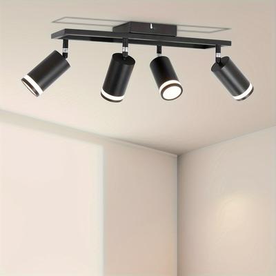 TEMU Modern Track Lighting Fixtures - Black 4 Light Ceiling Spotlight - Flexibly Rotatable Gu10 Light Heads - Foldable Led Kitchen Track Lighting Kit For Bedroom Living Room Hallway