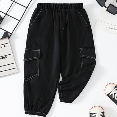 TEMU Baby's Pockets Patched Cargo Pants, Casual Elastic Waist Trousers, Toddler & Infant Boy's Clothing