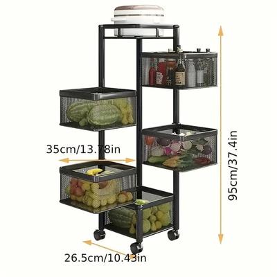 TEMU Rotating Kitchen Storage Shelf 5 Tier, Metal Fruit Vegetable Storage Basket Multi-layer Vegetable Rack Storage Trolley On Wheels, Floor-standing Basket For Kitchen Bathroom, Square