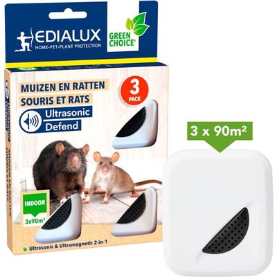 Edialux - Mäusevertreiber und rattenabwehr, ultraschall anti-ratten 3er-pack, mäuse und ratten