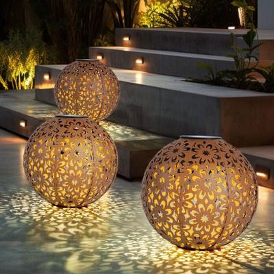 Expo Börse - Solarlampe für Außen Kugel Solar Gartendeko Solarleuchte rost Erdspieß, Blumen Image