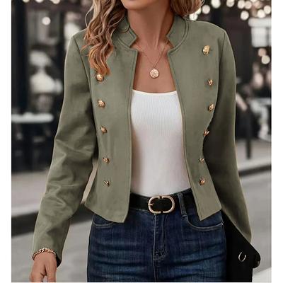 Women's Blazer Outdoor Button Solid Color Breathable Fashion Regular Fit Outerwear Long Sleeve Fall Black S