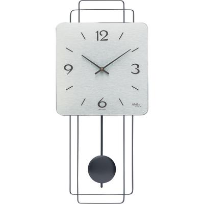 Pendelwanduhr AMS, silber (schwarz, silberfarben), Wanduhren, B/H/L: 23cm x 5cm x 50cm, Quarzuhr, Messinggehäuse,Esszimmer,Wohnzimmer,Made in Germany Image