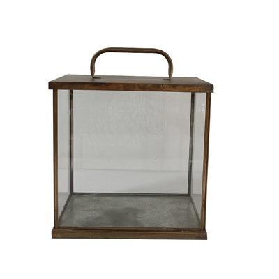 Terrarium Lantern Iron & Glass Aged Antique H 13.4