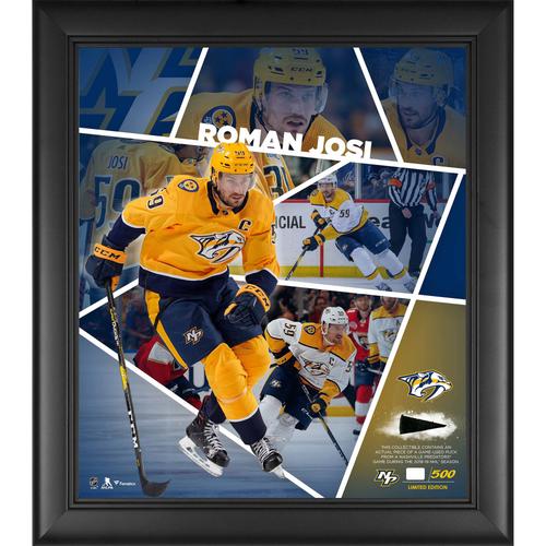 Roman Josi, Nashville Predators, gerahmte Collage mit Impact-Player-Motiv, 38,1 x 43,2 cm, mit einem Stück Spielpuck, limitierte Auflage von 500 Stück