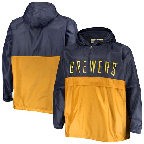 Herren Marine/Gold Milwaukee Brewers Big & Tall Split Body Anorak Half-Zip Jacke